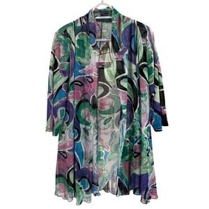 Colorful Abstract Open Front Cardigan Sheer Lightweight Boho Layering Top No Sz